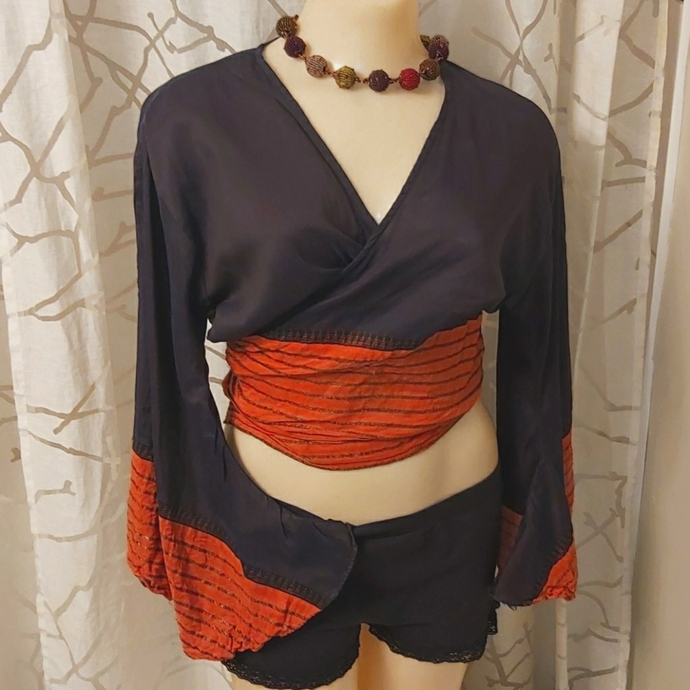 Kashi 100% Vintage Sari Silk Boho Bolero wrap